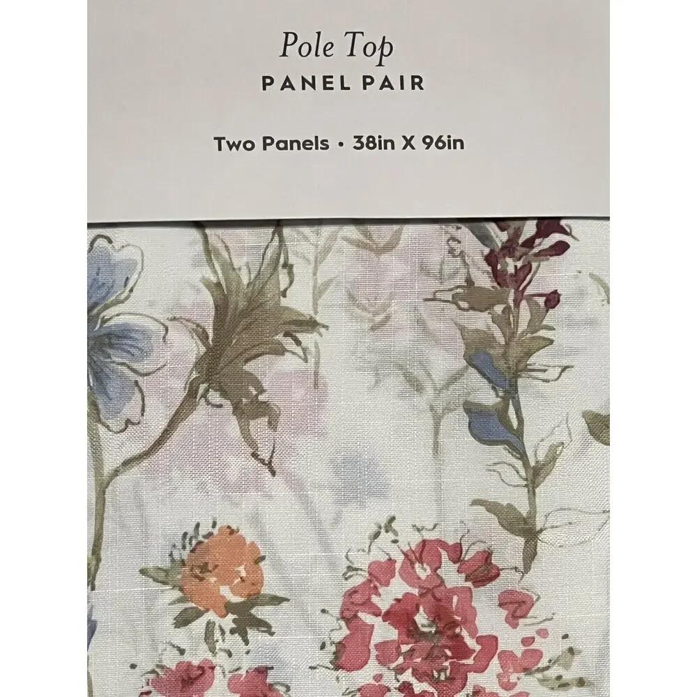 LAURA ASHLEY Wild Meadow Floral Window Curtains 2 Panels 38x96” Orange Blue Pink